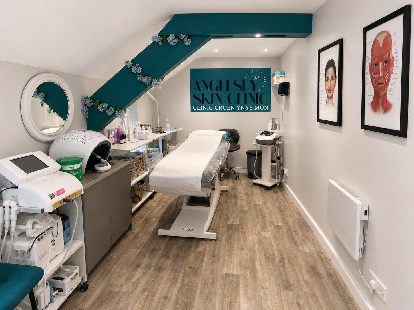 Anglesey Skin Clinic treatment room with floral detail